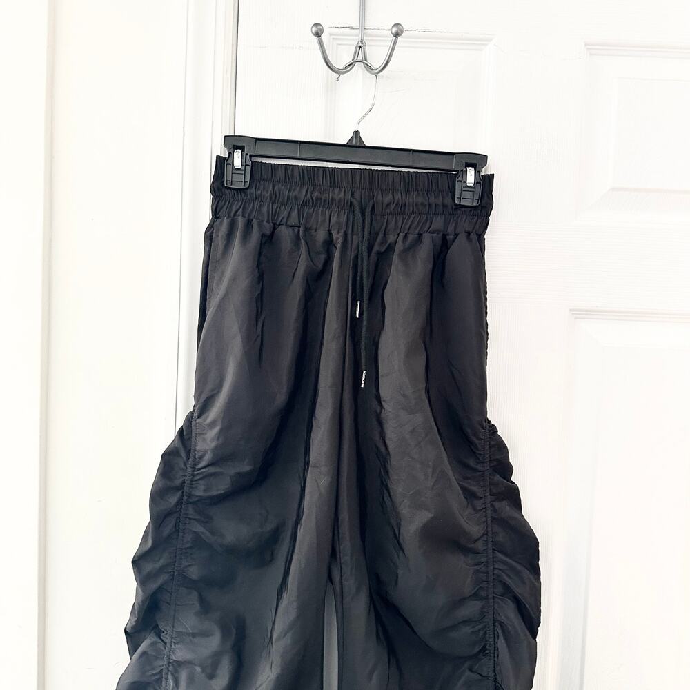 Kollyy Black Harajuku Nylon Baggy Ruched Gathered Y2K Windbreaker Pants Small - Picture 3 of 11